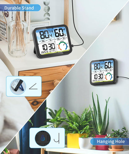 VOCOO Digital Indoor Room Thermometer - 5.8'' Large Display with Accurate Temp & Humidity Monitoring | Backlit, Max/Min Records, Date & Clock