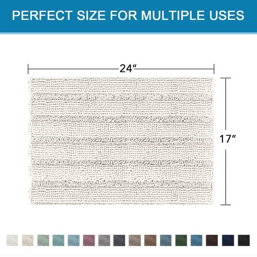 H.VERSAILTEX Bathroom Rugs Bath Rugs for Bathroom Non Slip Bath Mats Extra Thick Chenille Striped Rug 17" x 24" Absorbent Soft Shaggy Washable Dry Fast Bath Mats for Bath Room Floor - Ivory