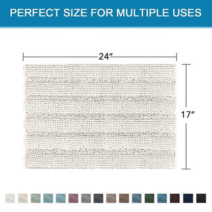 H.VERSAILTEX Bathroom Rugs Bath Rugs for Bathroom Non Slip Bath Mats Extra Thick Chenille Striped Rug 17" x 24" Absorbent Soft Shaggy Washable Dry Fast Bath Mats for Bath Room Floor - Ivory