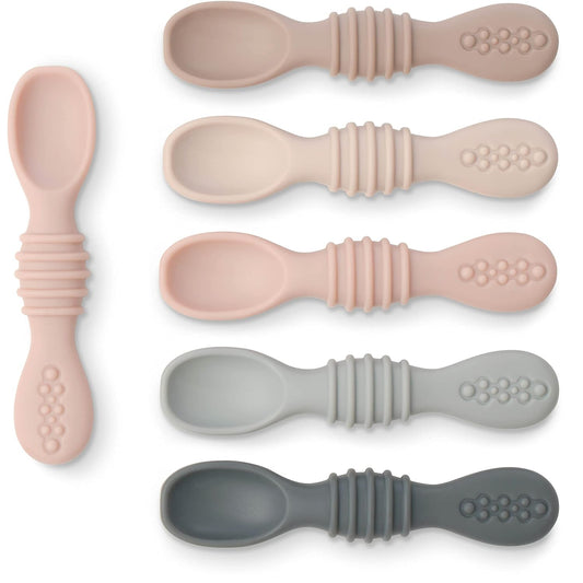 Simka Rose Silicone Baby Spoons - Self Feeding 6 Pack for Infants & Toddlers | Easy on Gums, Dishwasher Safe