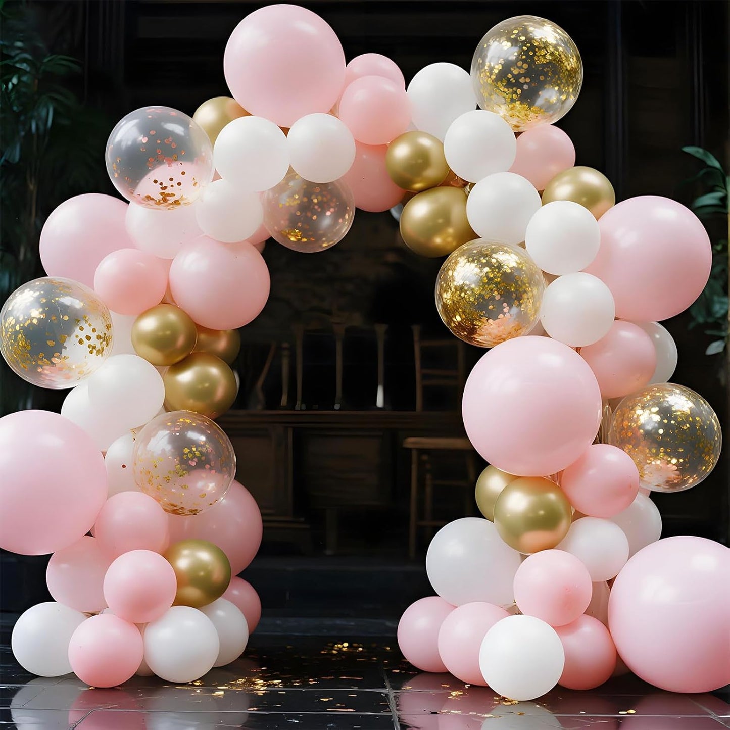 Skiennix Pink Gold Confetti Latex Balloons - 35 Pcs 12 Inch Pink & White Balloons for Birthday & Baby Shower Decor
