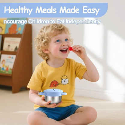 Mity rain 2-Pack Stainless Steel Snack Containers for Kids with Spill-Proof Silicone Lids & Handles - 3-in-1 Baby Snack Cups, No-Spill Toddler Snack Box, Perfect for On-the-Go Healthy Eating