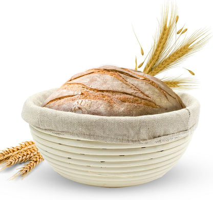 Vollum Banneton Bread Proofing Basket - Handwoven Rattan Cane for Artisan Sourdough | 8.5 x 3 In, 1-Pound Round