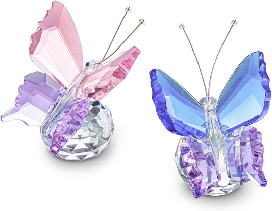 Skiennix Crystal Butterfly Figurines - Elegant Clear Ball Base | 2-Piece Collectible Set for Weddings & Gifts