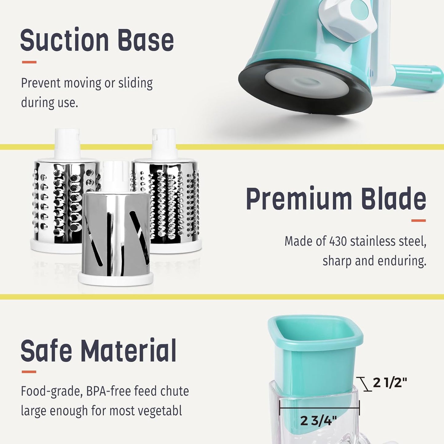X Home Rotary Cheese Grater - 3 Interchangeable Blades for Easy Shredding | Kitchen Tool in Blue