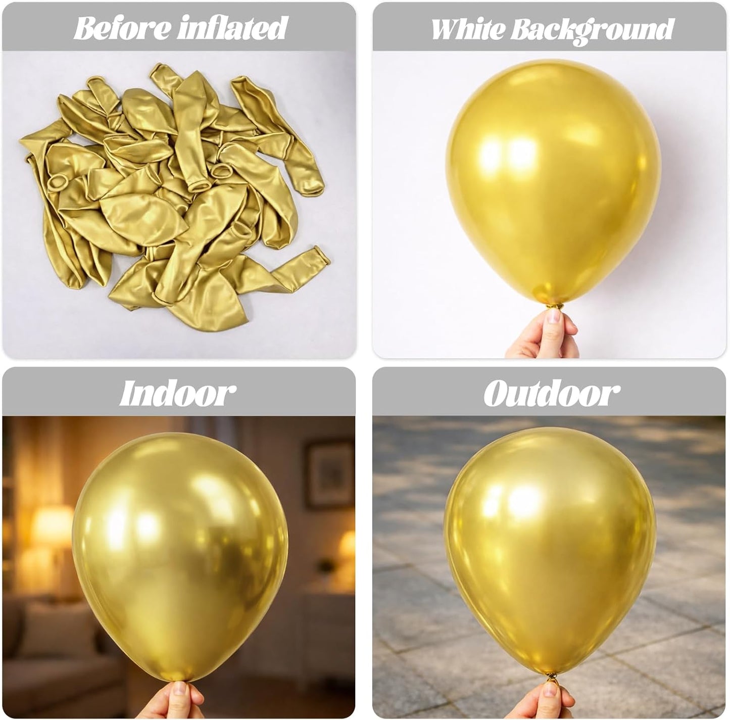 Voircoloria 110pcs Metallic Gold Balloons - 12 Inch Chrome Latex for Weddings, Birthdays & Celebrations