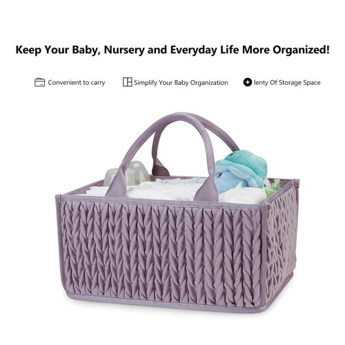 MOMIGO Baby Diaper Caddy Organizer - Fahion Mahua Water-resistent Nursery Storage Basket for Diapers and Baby Wipes, Diaper Stacker Car Organizer, newborn nursery Gift (Purple)