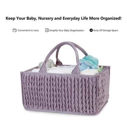 MOMIGO Baby Diaper Caddy Organizer - Fahion Mahua Water-resistent Nursery Storage Basket for Diapers and Baby Wipes, Diaper Stacker Car Organizer, newborn nursery Gift (Purple)