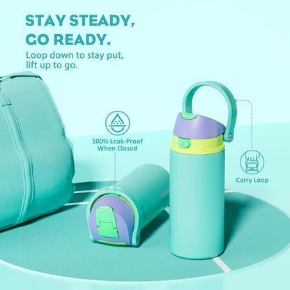 POWCAN 18 oz Insulated Water Bottle - 2-in-1 Push-Button Spout & Quick-Flip Straw | Leakproof, Cold for 24Hrs, Fits Car Cup Holder, Stainless Steel (Sea Princess)