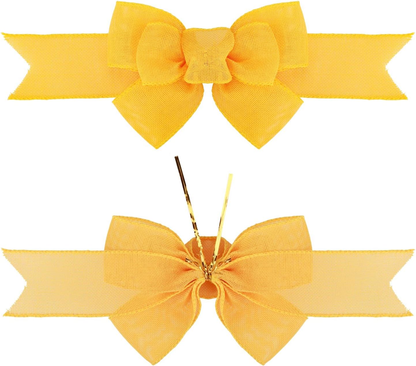 Meseey Yellow Wired Ribbon - Handmade Burlap Bows for Wreaths & Gift Wrapping | 2 Pcs Set