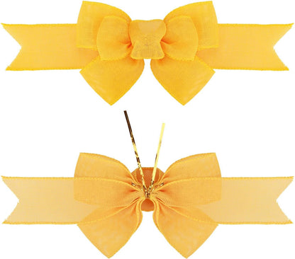 Meseey Yellow Wired Ribbon - Handmade Burlap Bows for Wreaths & Gift Wrapping | 2 Pcs Set