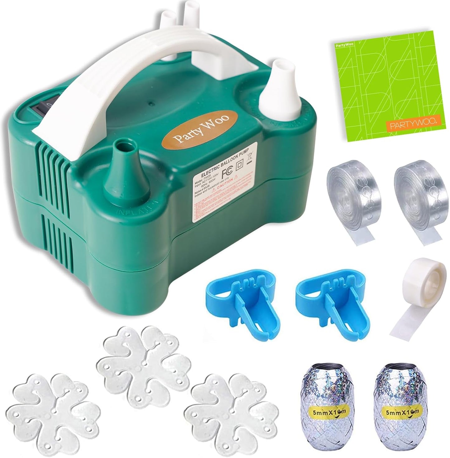 PartyWoo Electric Balloon Pump - 110V 600W Portable Inflator with Dual Nozzle for Balloon Garland