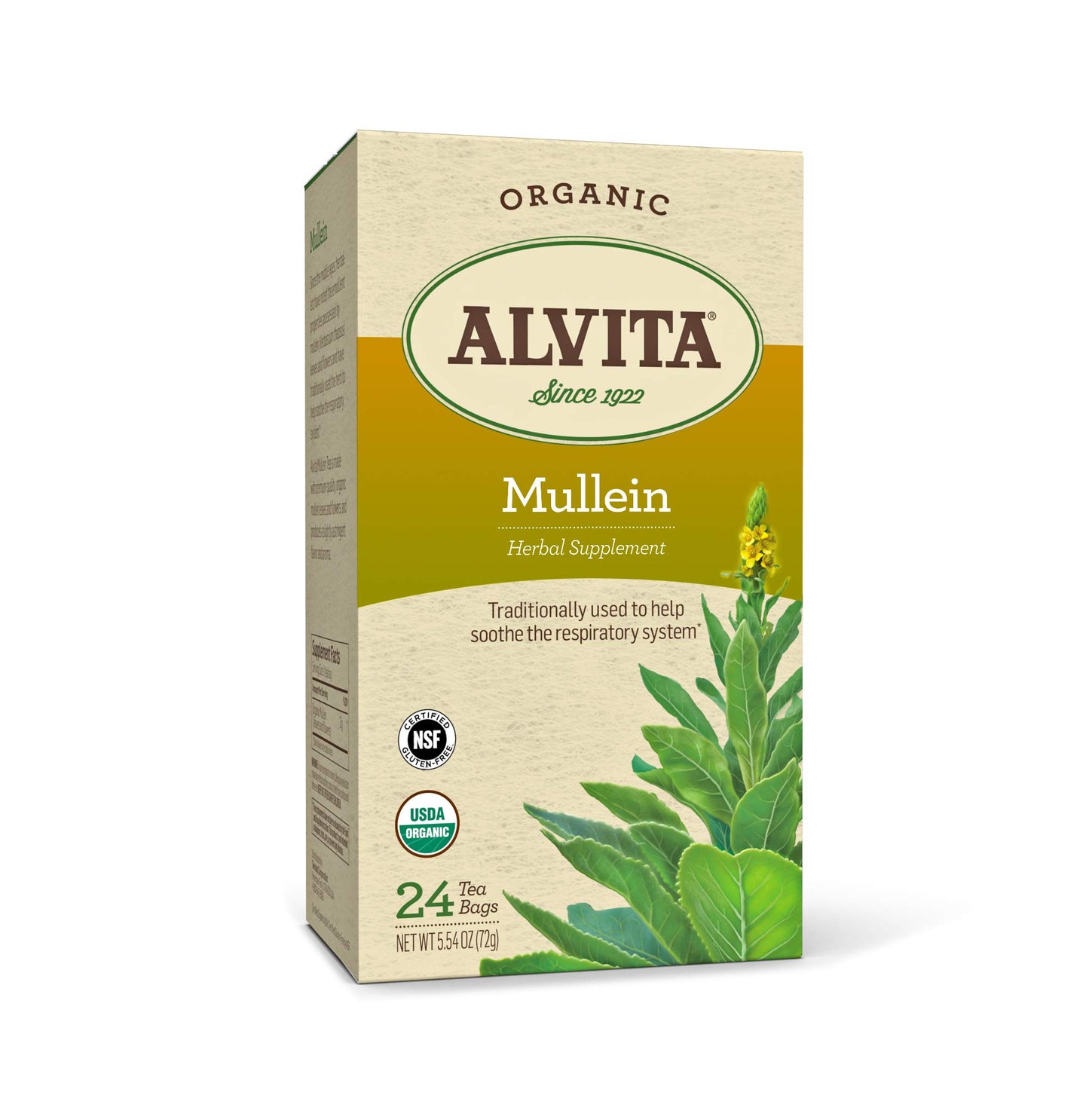 Alvita Organic Mullein Herbal Tea - Made with Premium Quality Organic Mullein Leaves and Flowers, And Slight Astringent Flavor and Aroma, 72 Tea Bags (3 Pack)