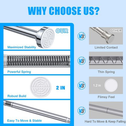 TEECK Shower Curtain Rod, 32-43 inch Adjustable Spring Tension Curtain Rod, Never Rust Anti-Slip Shower Curtain Rod for Bathroom, No Drilling, Never Collapse, Easy to Use, Silver