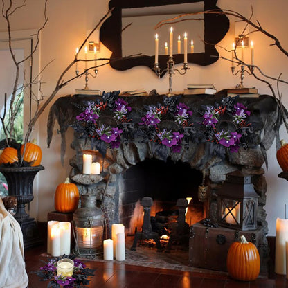 Purple Pansy Halloween Maple Leaf Candle Rings - Gothic Artificial Wreath for Table Centerpieces