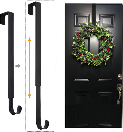 Skiennix Adjustable Wreath Hanger - Over The Door Design 14.9 to 25 Inches | Holds Up to 20 lbs (Black)