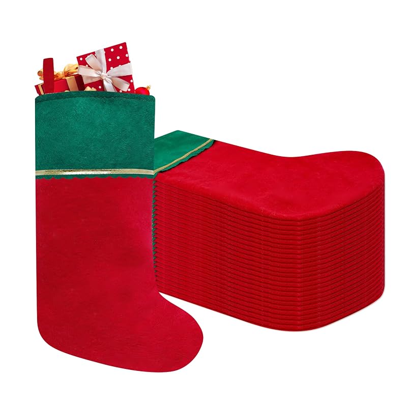 24 Pack Felt Christmas Stockings, Red & Green with Gold Trim, 19 Inches - Variation: Red & Green+24 Pack