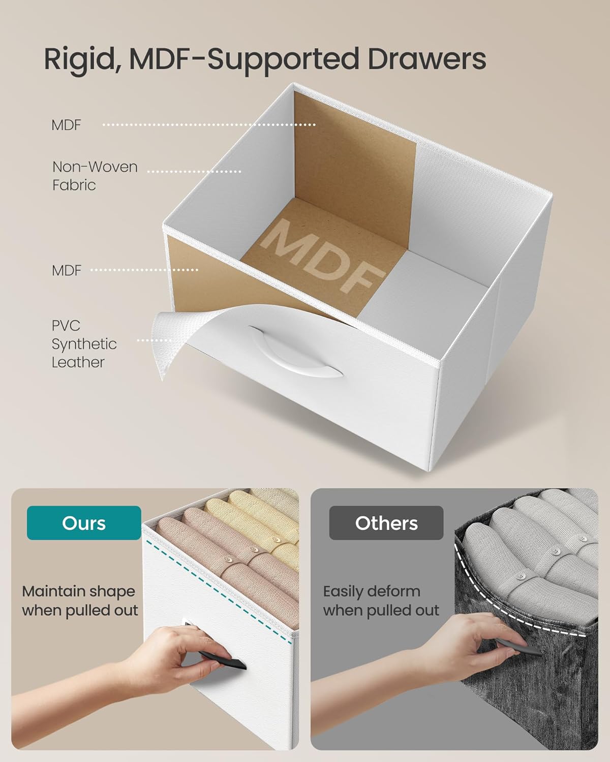 SONGMICS Dresser - 5-Drawer Storage Organizer Unit in Cloud White & Snow White | Durable Steel & MDF Design