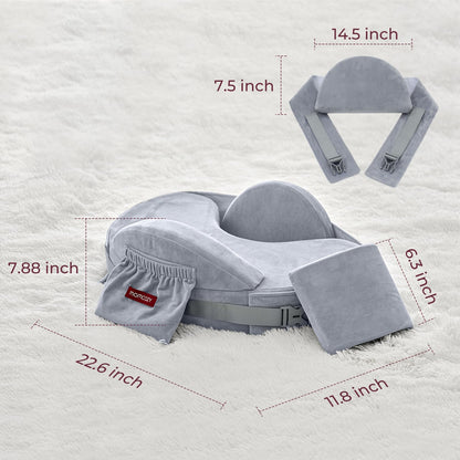 Momcozy CozyPro Nursing Pillow - All Around Lumbar & Arm Support - Safety Guard, Firm & Springy Memory Foam-Stable, Ergonomic Support, Easier Breastfeeding, Wider Cushion, Adjustable, Removable Cover