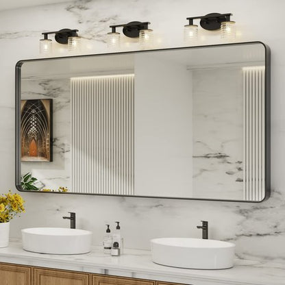LOAAO Black Metal Framed Bathroom Mirror for Wall, Large 72X32 Inch Rounded Rectangle Mirror, Matte Black Bathroom Vanity Mirror Farmhouse, Anti-Rust, Tempered Glass, Hangs Horizontally or Vertically