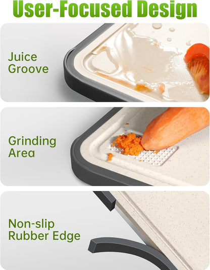 Titanium Cutting Boards - Non-Toxic 2-in-1 Double-Sided Chopping Board | Large 16”×11” for Meat & Vegetables