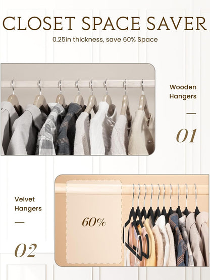 Smartor Velvet Hangers - 40 Pack Non-Slip Heavy Duty Felt Hangers | Premium Slim Black with 360° Rotating Hook
