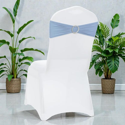 MDS Spandex Chair Sashes - Pack of 125 Elastic Stretch Bows with Buckle Slider | Baby Blue Wedding Decor