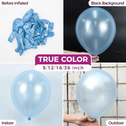 Bezente Pearl Light Blue Latex Balloons - 100 Pack 12" Round Helium Balloons for Baby Showers & Parties