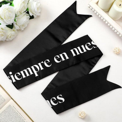 Fanfanwin Funeral Sash - Memorial Wreath Ribbon for Celebration of Life | 58x4'' Black, Por Siempre En Nuestros Corazones