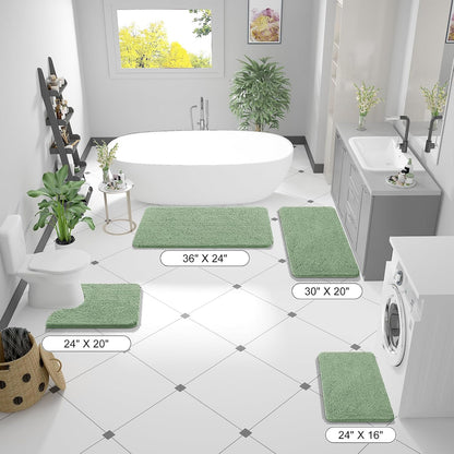OLANLY Bathroom Runner Rugs - Soft Absorbent Chenille Bath Mats | Quick-Dry Rubber Backing, 44x24, Sage Green