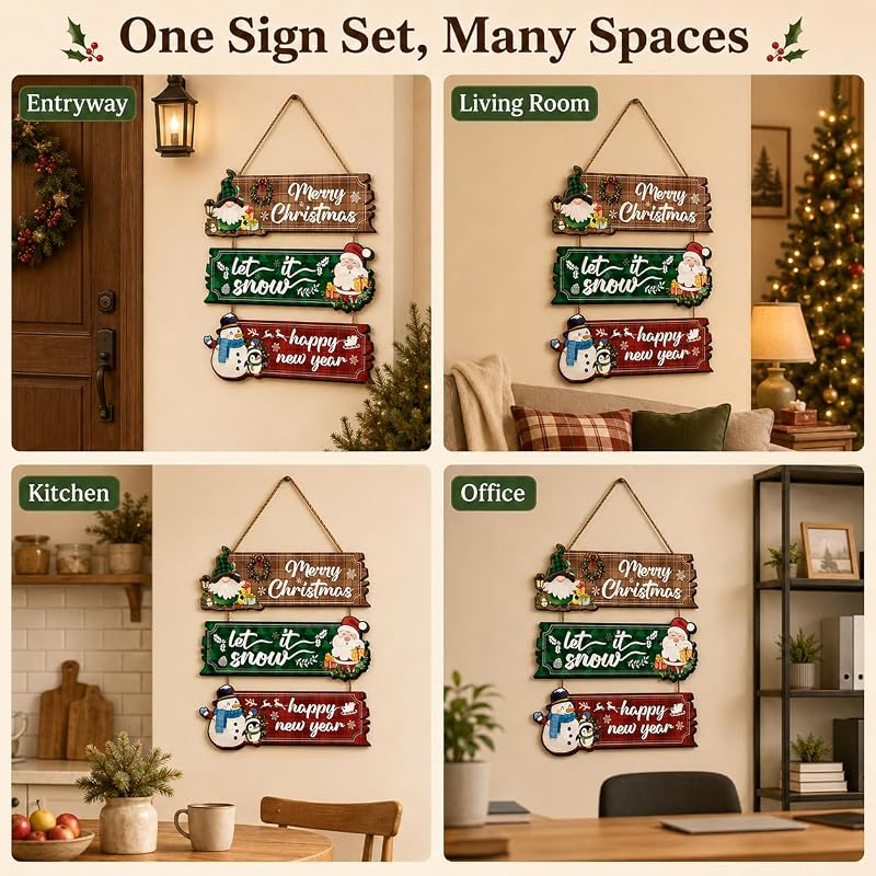 3 Piece Christmas Hanging Sign Wall Decor Set