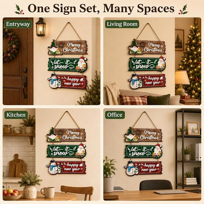 3 Piece Christmas Hanging Sign Wall Decor Set