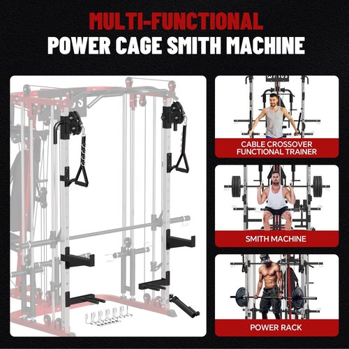 All-In-One Home Gym System - Multi-Function Smith Machine with Cable Crossover | Full Body Workout Trainer