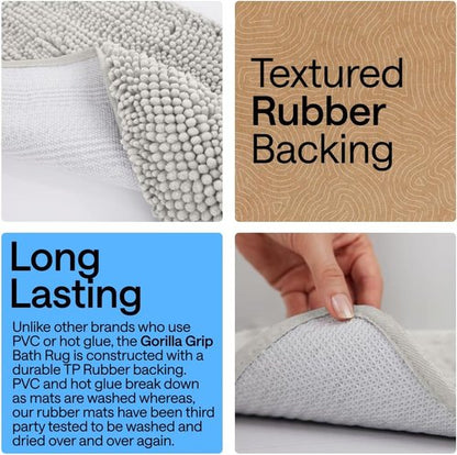 GORILLA GRIP Bath Rug Mat - Soft Absorbent Chenille | Quick Dry Microfiber, 60x17, Light Gray