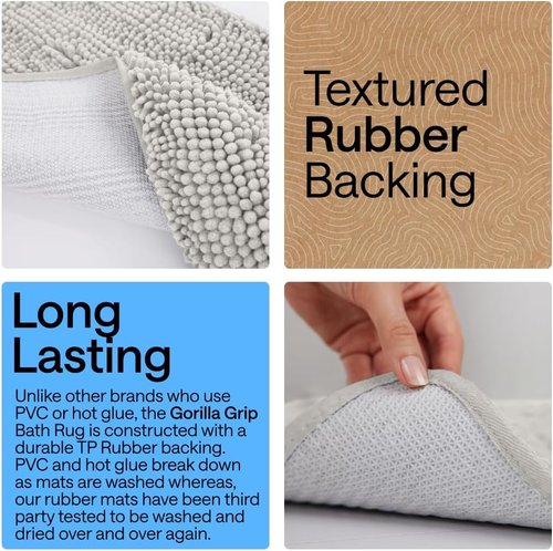 GORILLA GRIP Bath Rug Mat - Soft Absorbent Chenille | Quick Dry Microfiber, 42x24, Light Gray