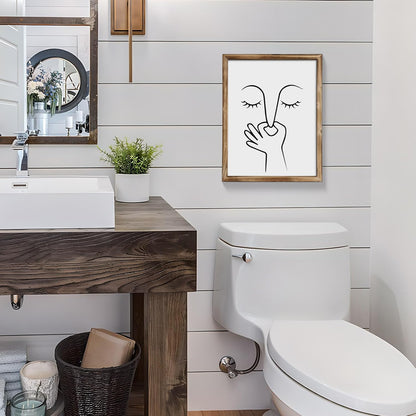 MODE HOME Farmhouse Bathroom Wall Art - Funny Nose Pinching Print in Torched Brown Frame | 14x11 Inch Shabby Chic Decor