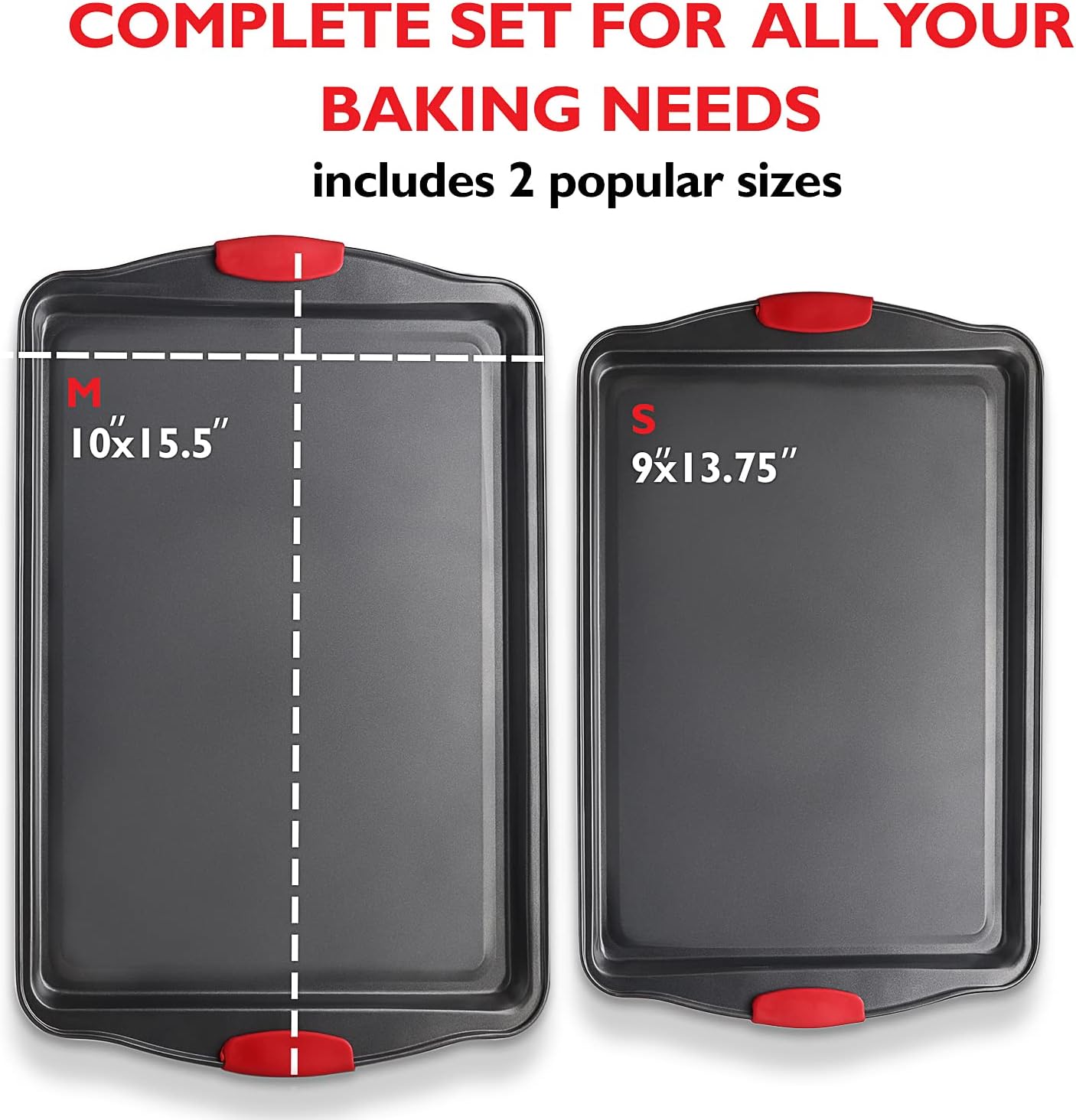 Skiennix Baking Sheet Set - 2-Piece Nonstick Cookie Sheets with Silicone Handles | Durable Steel, BPA Free, Black