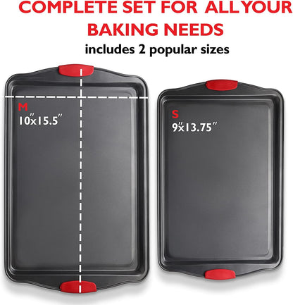 Skiennix Baking Sheet Set - 2-Piece Nonstick Cookie Sheets with Silicone Handles | Durable Steel, BPA Free, Black
