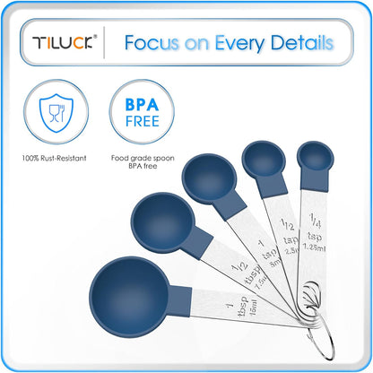 TILUCK Measuring Cups & Spoons Set - Stackable Kitchen Gadgets with Stainless Steel Handles | Blue