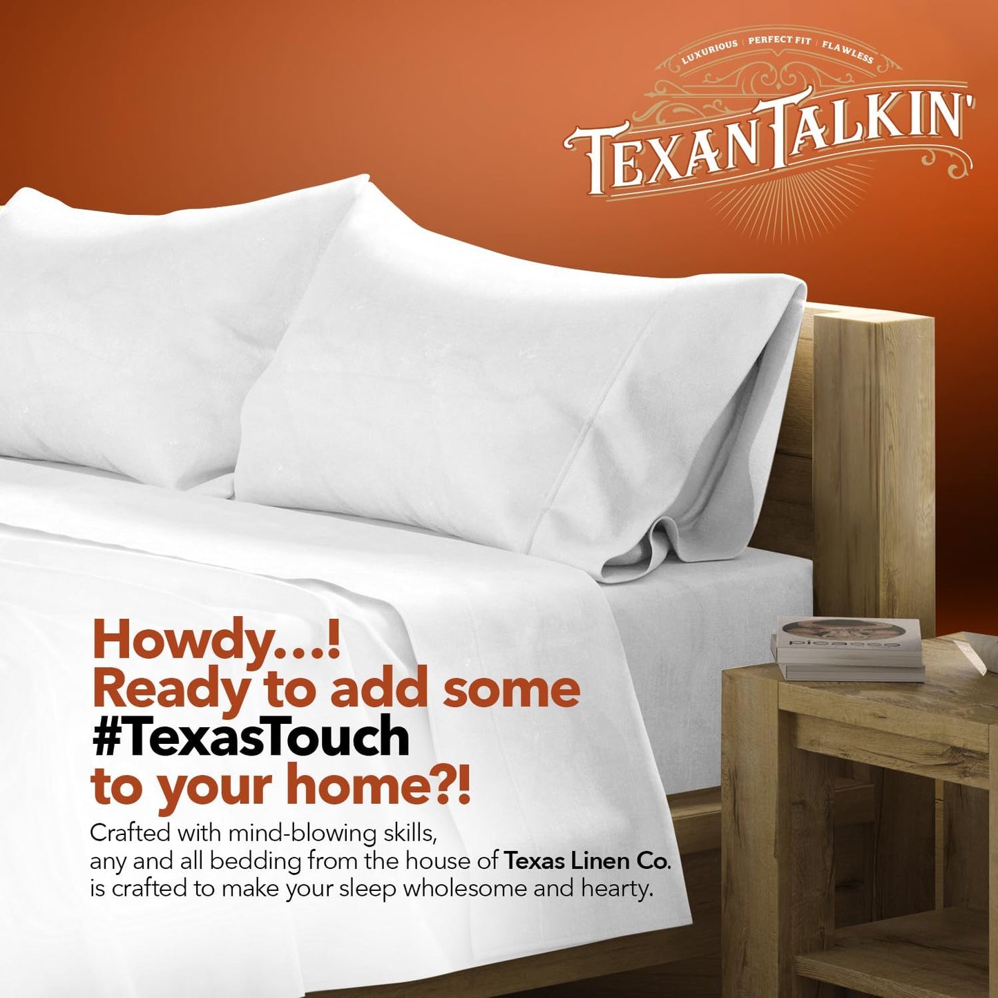 Texas Linen Co. 100% Egyptian Cotton Pillow Cases - Soft Silky Sateen Weave, Set of 2, White Standard/Queen