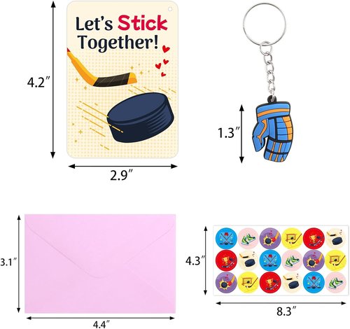 Fancy Land 30-Pack Valentine's Day Cards - Kids' Hockey-Themed Gift Set with Keychains