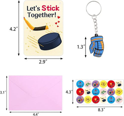 Fancy Land 30-Pack Valentine's Day Cards - Kids' Hockey-Themed Gift Set with Keychains