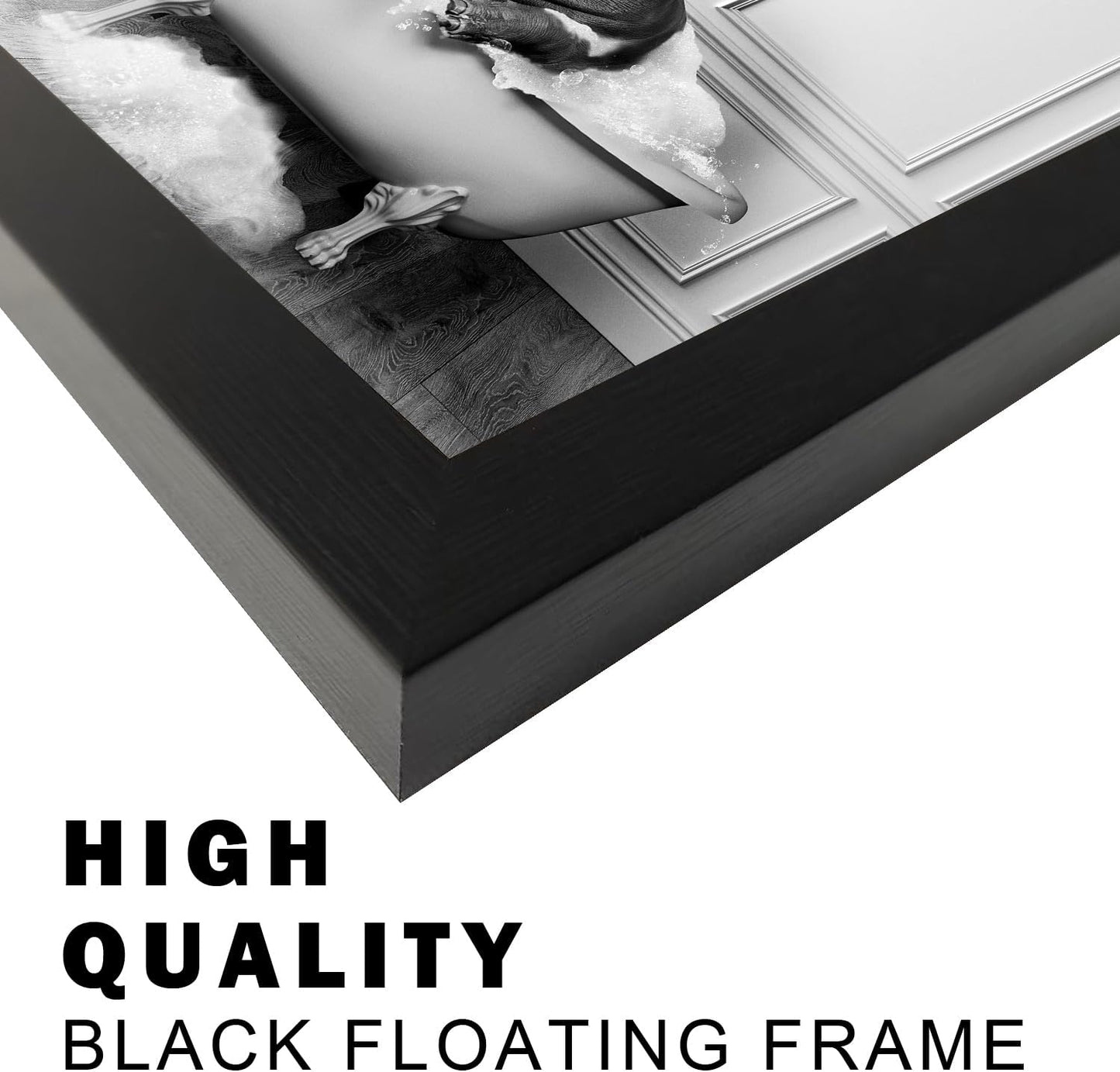 Skiennix Framed Bathroom Decor - Cute Black and White Hippo in Bathtub Canvas Print | Wall Art for Home