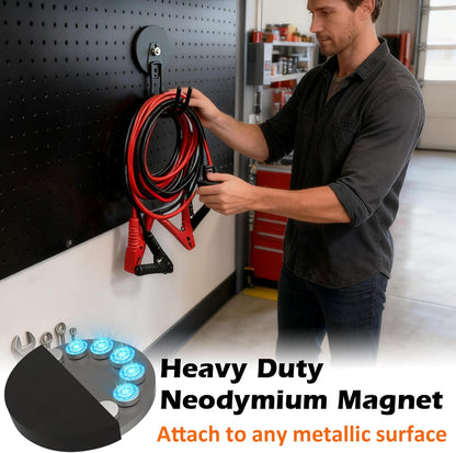 MUTUACTOR Magnetic Hooks - Heavy Duty 40lbs Capacity | 2-Pack Anti-Scratch Double Metal J-Hooks for Organizing Tools