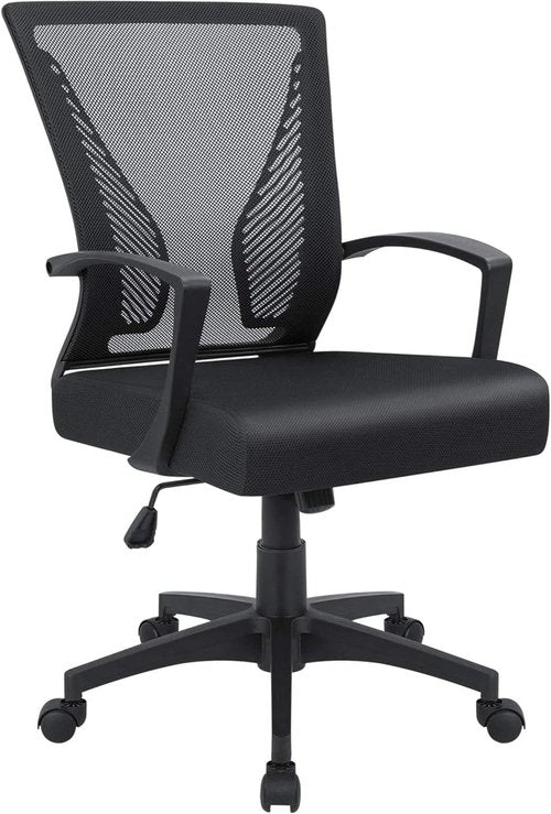 Furmax Ergonomic Office Chair - Mesh Mid Back Design with Lumbar Support & Armrests | Black