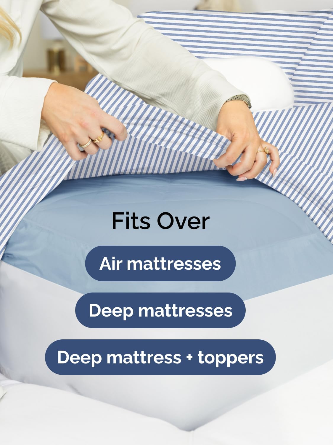 Skiennix Extra Deep Twin Sheet Set | 4-Piece Breathable Cooling Bedding - Soft, Wrinkle-Free Blue Stripes
