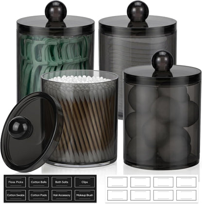 Skiennix Acrylic Qtip Holder Dispenser - Clear Canister Set for Cotton Swabs & Makeup Storage | 4 Pack