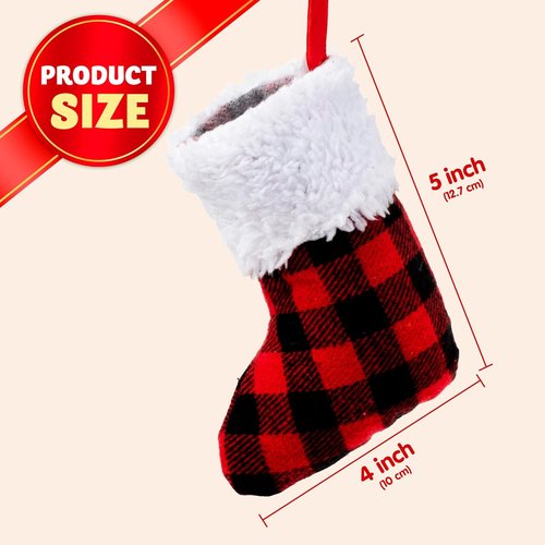 JOYIN 24 PCS Mini Christmas Stockings - Red Black Plaid Decor for Tree & Holiday Parties