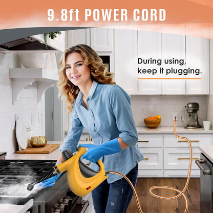 Pressurized Handheld Multi-Surface Natural Steam Cleaner with 12 pcs Accessories, Multi-Purpose Steamer for Home Use, Steamer for Cleaning Floor, Upholstery, Grout and Car (Grey) (Orange)