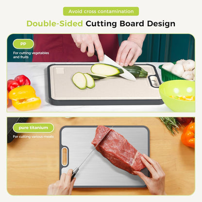 Titanium Cutting Board - Double-Sided Food Grade Pure Titanium | Easy to Clean, Large Size 18” x 12.5”